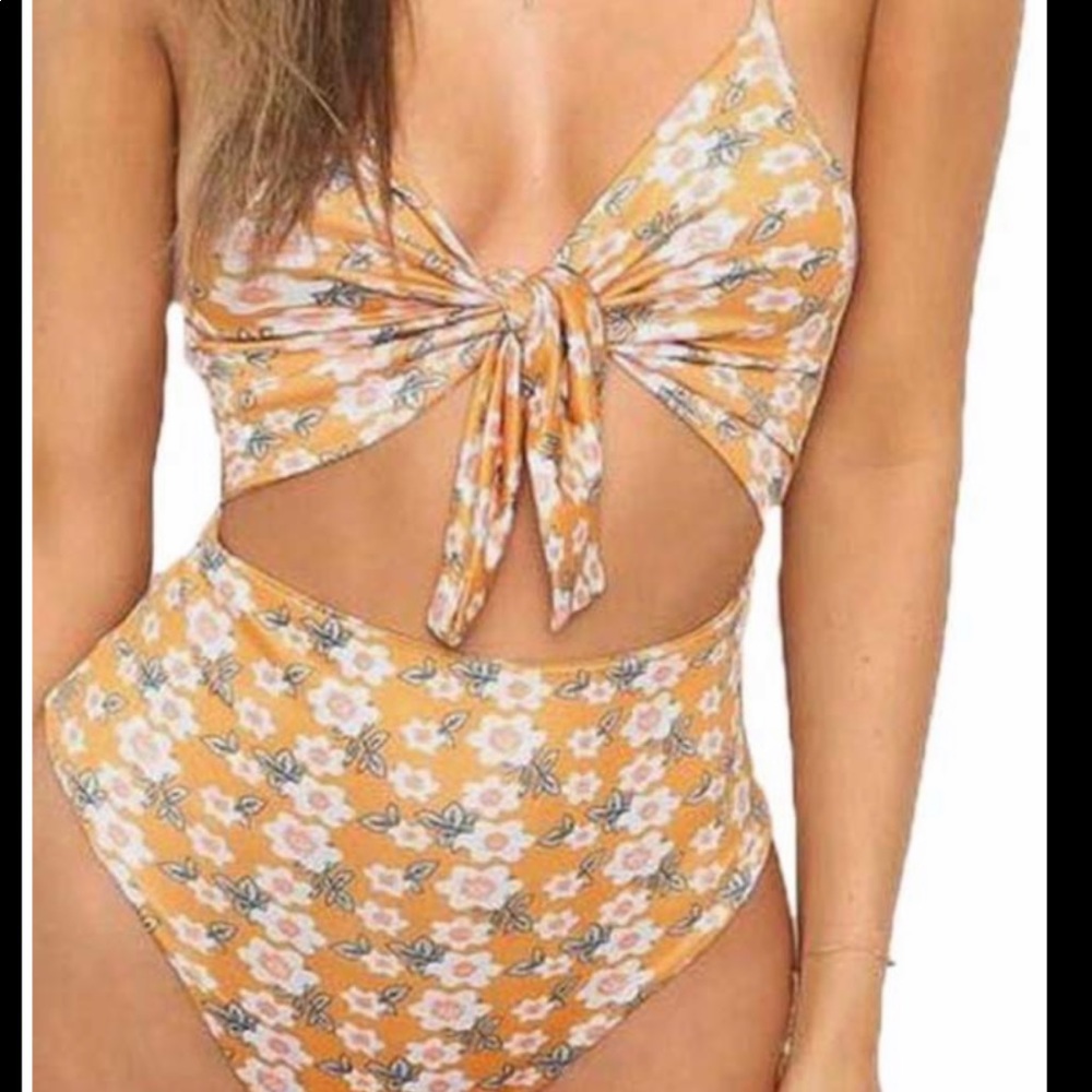 Floral Bathing Suit Cut Out High Waist Swimsuit XL